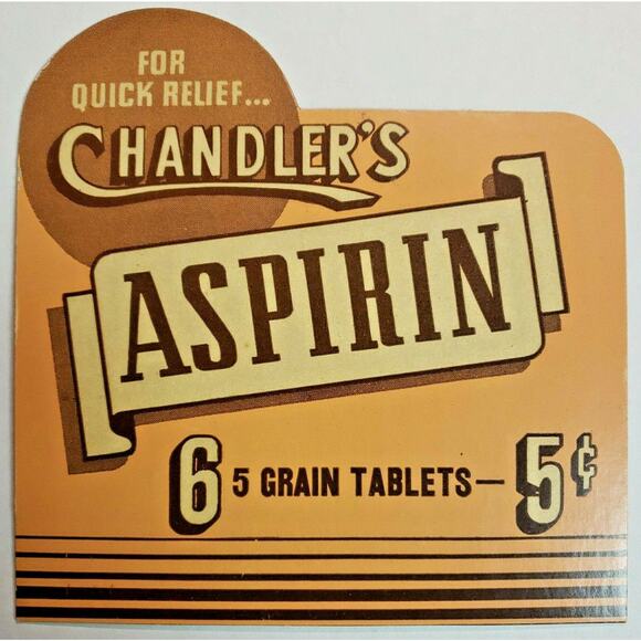 Vintage Chandler 5 Cent Aspirin Drugstore Counter Adv Sign St Louis Mo NOS - Picture 1 of 2
